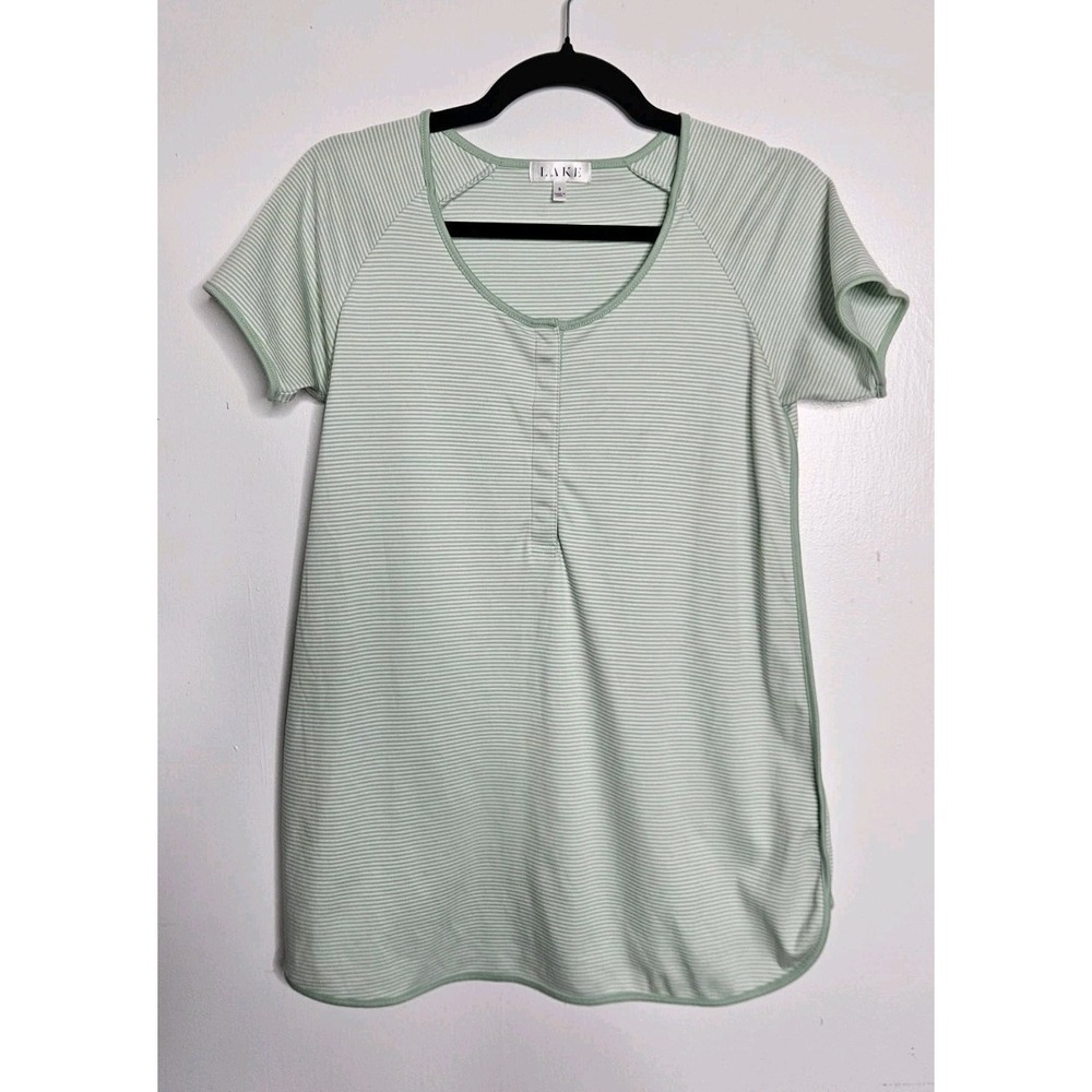 Lake Pajama Top Pima Cotton Striped Sleep Shirt Mint Green White Sz S Lounge